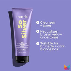 Matrix Purple Hair Mask,So Silver Deep Conditioning Toning Hair Mask,Neutralizes Yellow Tones and Brassy Tones,Tones Blonde and Silver Hair,For Blonde,For Silver Hair,Grey Hair,200ml(Packaging May Var