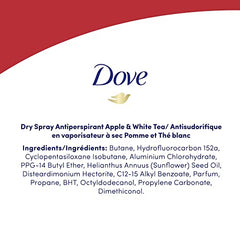 Dove Advanced Care Dry Spray Antiperspirant for 48 Hour Sweat & Odour Protection Apple & White Tea deodorant for women with ¼ moisturizers 107 g