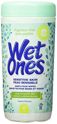 Wet Ones Sensitive Skin Hand Wipes, Unscented, Alcohol-Free Wet Wipes, 40 Count Canister