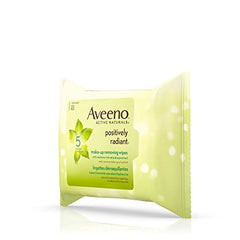 Aveeno Make Up Removing Wipes, Positively Radiant Facial Cleansing Wipes With Soy Extract, 25 Count