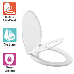 Little2Big 1881SLOW 000 Toilet Seat with Built-in Potty Training Seat, Slow-Close, and Will Never Loosen, Elongated, White