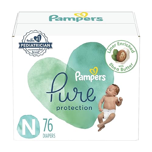 Diapers Size 0/Newborn, 76 Count - Pampers Pure Protection Disposable Baby Diapers, Hypoallergenic and Unscented Protection, Super Pack (Packaging & Prints May Vary)