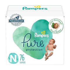 Diapers Size 0/Newborn, 76 Count - Pampers Pure Protection Disposable Baby Diapers, Hypoallergenic and Unscented Protection, Super Pack (Packaging & Prints May Vary)