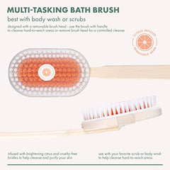 EcoTools Multi-Tasking Bath Brush, Citrus Infused Shower Brush with, Long Ergonomic Handle, Back Scrubber, Exfoliating Bath Brush, Cleanses Hard to Reach Areas, Refreshing Clean, 1 Count