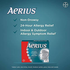 Aerius Allergy Medicine, Fast Relief, 24-Hour, Non-Drowsy, 15 Symptoms, 50 Tablets