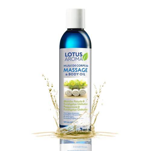 Lotus Aroma Peppermint & Eucalyptus Globulus Massage Oil - Premium Quality Natural Formula Massage Lotion for All Skin Types - 120 mL