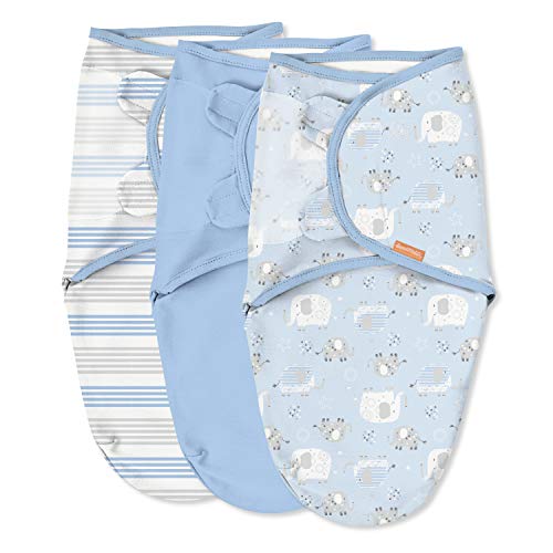 SwaddleMe Original Swaddle – Size Small/Medium, 0-3 Months, 3-Pack (Elephant Stripes)