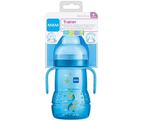 MAM Training Cup (1 Count), MAM Sippy Cup, Drinking Cup for Babies With Spill-Free Spout and Non-Slip Handles, For Boys, 8 Ounces, Blue