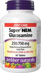 Webber Naturals Super NEM Glucosamine, 60 Tablets, Natural Eggshell Membrane for Support of Joint Pain and Stiffness, Non-GMO, Gluten and Dairy Free