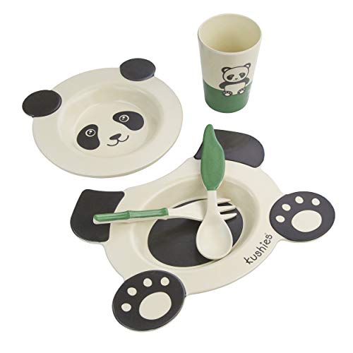 Kushies Baby Ecoclean Panda Eco-Friendly Tableware 5-Piece Set, Eco-Conscious Dinnerware, Non-Toxic, Made of Bio-Degradable Plant Fibre