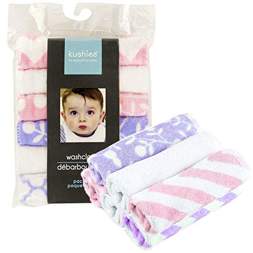 Kushies Baby Washcloths 6-Pack - Washcloths for Face & Body - Ultra Soft Baby Washcloths/Towels - Newborn Baby Wash Cloth - Neutral PRT