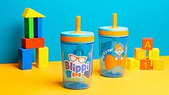 Zak Designs Blippi Kelso Toddler Cups for Travel or at Home, 15oz 2-Pack Durable Plastic Sippy Cups with Leak-Proof Design is Perfect for Kids (Blippi)