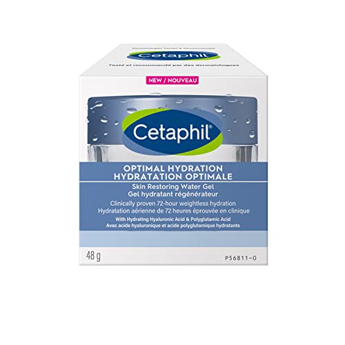 Cetaphil Optimal Hydration Restoring Water Gel with Hyaluronic Acid & Niacinamide, Face Moisturizer, 72 Hr Hydration for Dry, Dehydrated Sensitive Skin, Fragrance Free, Dermatologist Recommended, 48 g