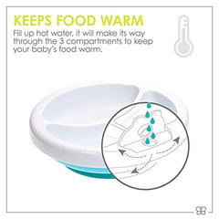 bblüv - Platö - Warming Plate - 3 Compartment, Non-Toxic, BPA Free with Suction Base for Baby Toddler (Aqua)