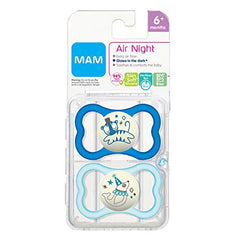 MAM Air Night Pacifiers (2 pack, 1 Sterilizing Pacifier Case), MAM Sensitive Skin Pacifier 6+ Months, Glow in the Dark Pacifier, Best Pacifier for Breastfed Babies, Baby Boy Pacifiers Blue