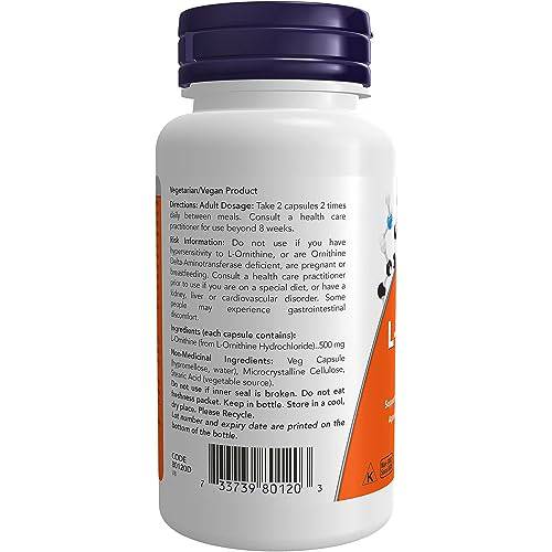 NOW Supplements L-Ornithine 500mg Capsules, 60 Count