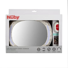 Nuby LED Light Backseat Baby Car Mirror with Remote Controlled Light, Wide View Shatter Resistant Mirror, Adjustable, White Cloud