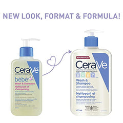 CeraVe Baby Wash & Shampoo Gentle Tear-Free Formula Hypoallergenic, Fragrance Free, Paraben Free & Sulfate Free,473 ml, White