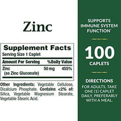 Nature's Bounty Zinc Supplement, Helps Maintain Immune Function, 50mg, 100 caplets, Multi-colored