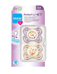 MAM Perfect Night Pacifiers (2 Pacifiers & Sterilizing Box), MAM Soother with a Silicone Nipple, Glow in the Dark Pacifiers, Baby Essentials, Girl, 0-6 Months