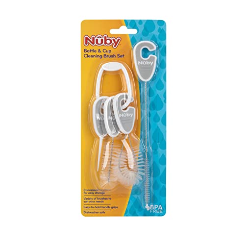 Nuby Bottle and Cup All Around Cleaning Brush Set, Cleans Straw, Spout, Nipple, Lids, and Hard to Reach Areas