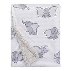 Disney Dumbo White and Grey Super Soft Baby Blanket with Sherpa Back