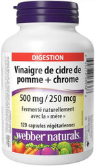 Webber Naturals Apple Cider Vinegar with Chromium, 120 Capsules, Fermented Naturally with The Mother, Digestive Support, Sugar Free, Vegan