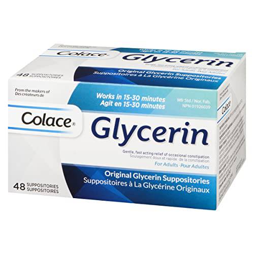 Colace Glycerin Suppositories - Adult | Gentle Fast Acting Relief of Occasional Constipation | 48 Count