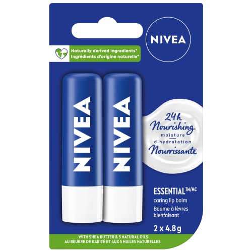 NIVEA Lip Care Essential, (2 X 4.8g) | Made with Jojoba Oil & Shea Butter, 24H Hydration, Transparent