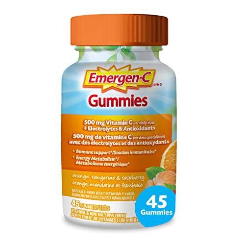 Emergen-C Immune Support Gummies, A Boost of Vitamins and Minerals, Orange, Tangerine & Raspberry Mix, 45 Gummies