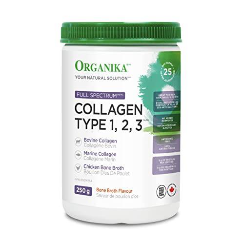 Organika Full Spectrum Collagen Type 1, 2, 3- Bovine, Marine, and Chicken Collagen Combination- Joint Support, Gut Health Support- 250g