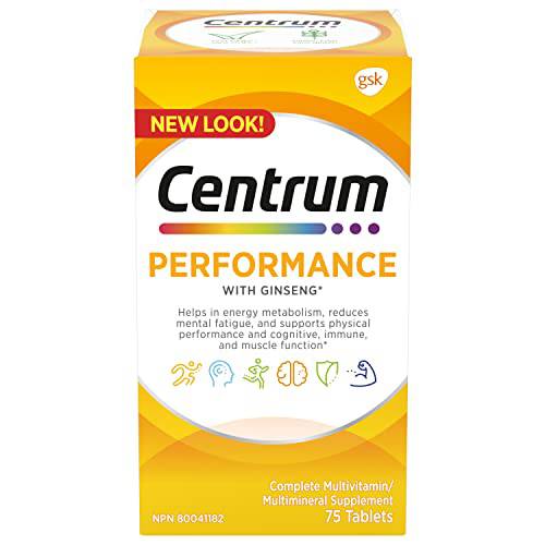 Centrum Performance Multivitamins/Minerals Supplement for Men & Women with Ginseng for Energy, 75 Tablets (Packaging May Vary)