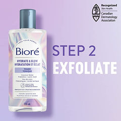 Bioré Hydrate & Glow Toner, Alcohol Free Facial Toner for Dry, Sensitive Skin, infused with Prebiotics, 2% Lactic Acid and Coconut Water | Dermatologist Tested, Cruelty Free and Fragrance Free (235mL)