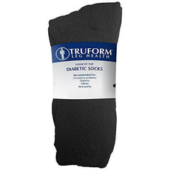 Truform Diabetic Socks for Men and Women, Medical Style Crew Length, Mid Calf Height, 3 Pairs, Black, X-Large