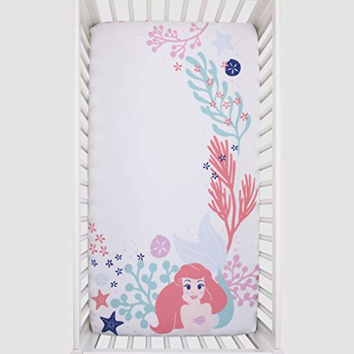 Disney The Little Mermaid Ariel - Coral, Aqua and White Photo Op Fitted Crib Sheet (8905003P)