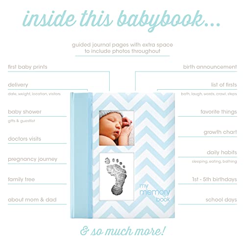 Pearhead Chevron Baby Book with Clean-Touch Ink Pad, Blue