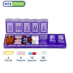 EZY DOSE Weekly (7-Day) Pill, Medicine, Vitamin Organizer Box, Large Locking Compartments to Secure Prescription Medication and Prevent Accidental Spilling, Purple