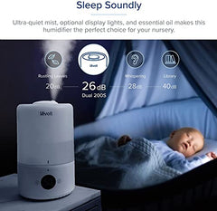 LEVOIT Humidifiers for Bedroom, Smart WiFi Alexa Control, Top Fill Cool Mist for Baby Nursery and Plants with Essential Oil Diffuser, Humidity Display, Easy Clean, Whisper Quiet Operation, 3L, White