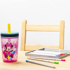 Zak Designs Disney Minnie Mouse Kelso Tumbler Set, Leak-Proof Screw-On Lid with Straw, BPA-Free, Made of Durable Plastic and Silicone, Perfect Bundle for Kids (15 oz, 2pc Set)