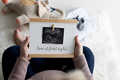 Pearhead Sonogram Love at First Sight Wall Art, Wooden Clip Baby Keepsake Frame, Gender-Neutral Baby Girl or Baby Boy Nursery Décor Accessory, Pregnancy Announcement Picture Frame