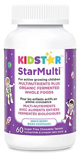 KidStar Nutrients - Star Multi Kids Multivitamin Space Berry, 60 Chewable Tablets - Multinutrients Plus Organic Fermented Whole Foods - Teeth & Bone Health, Healthy Gum, Heart Health & Immune Support