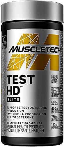 Muscletech Testosterone Booster for Men, MuscleTech Test HD Elite, Tribulus Terrestris for Men, Increased Strength & Test Booster for Men, Boron Supplement for Men, 180 Capsules (Pack of 1)