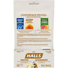 HALLS Menthol Honey Vanilla 30 Count Bag, Pack of 12