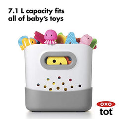 OXO Tot - Stand Up Bath Toy Bin - Large Opening Bathtub Kids Organizer - Toy Caddy for Bathroom - Grey