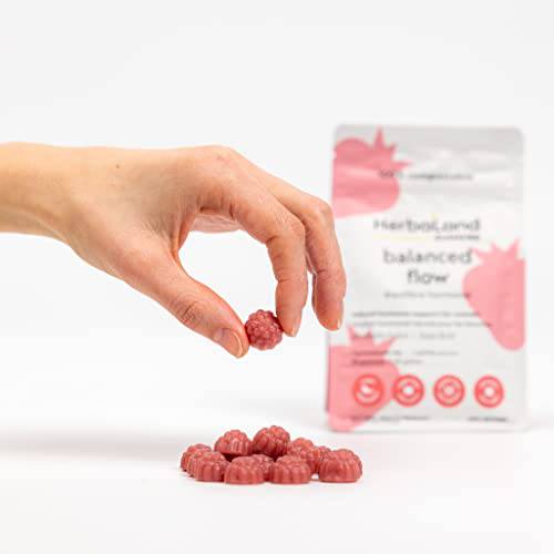 Herbaland Balance Flow Gummies - Contains Chasteberry, Vitamin B6, Calcium, Zinc, Sugar-Free, Gluten-free, Support Women's Hormone, PMS, Menstrual Cycle - Strawberry Lychee Flavor, 90 Count, Compostable Pouch