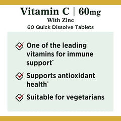 Nature's Bounty Vitamin C + Zinc, Multi-coloured, 60 Quick Dissolve Tablets