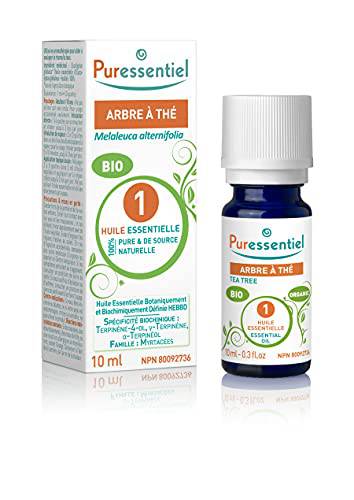 Puressentiel Tea-Tree Organic Essential Oil - Used in aromatherapy to help treat acne and pimples - 100% pure and natural - 10ml, 0.34 Fl Oz