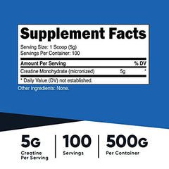 Nutricost Creatine Monohydrate Micronized Powder 500G, 5000mg Per Serv (5g) - Micronized Creatine Monohydrate, 100 Servings