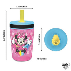 Zak Designs Disney Minnie Mouse Kelso Tumbler Set, Leak-Proof Screw-On Lid with Straw, BPA-Free, Made of Durable Plastic and Silicone, Perfect Bundle for Kids (15 oz, 2pc Set)