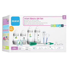 MAM Infant Basics Newborn Gift Set (9-count), Includes Easy Start Anti Colic MAM Baby Bottles, Pacifier, Baby Bottle Brush, From Newborn to 2+ Months